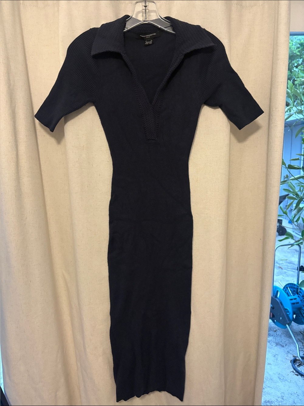 French Connection Navy Ribbed Polo Midi Dress